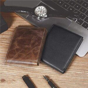 Men's Wallet RFID Genuine Leather Slim Bifold Wallets , Removable ID Windows